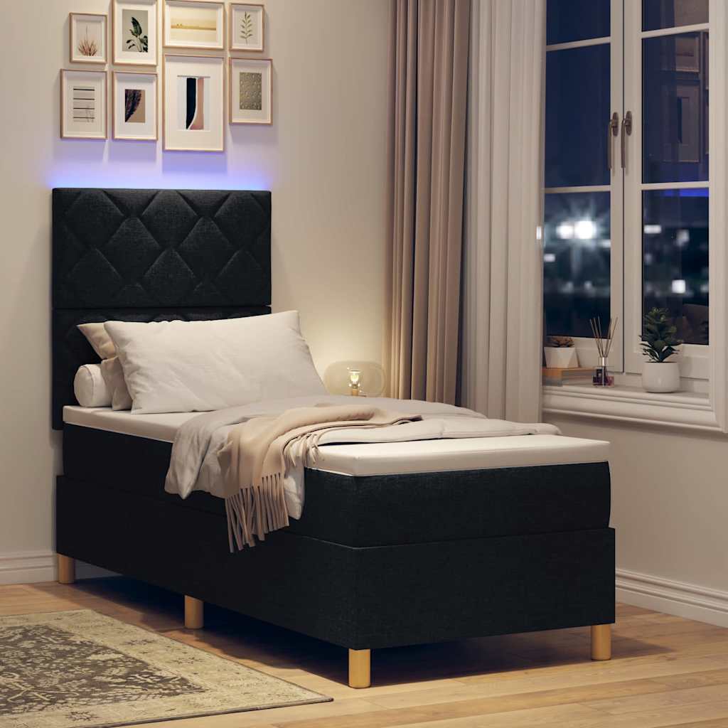 LED Box Spring Krevet s madracem Crna 80 x 200 cm tkanina