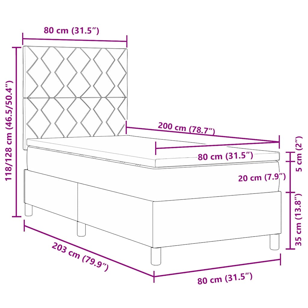 LED Box Spring Krevet s madracem Sivo-smeđa 80 x 200 cm tkanina