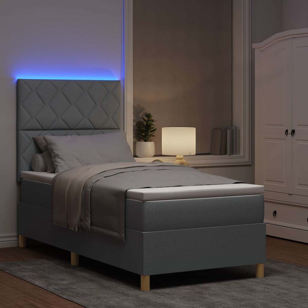 LED Box Spring Krevet Svijetlo siva 100 x 200 cm tkanina