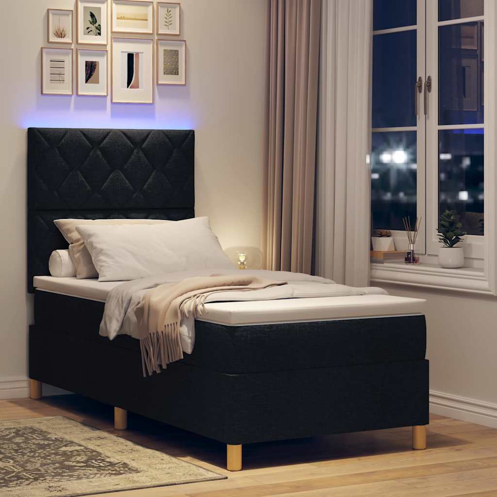 LED Box Spring Krevet s madracem Crna 100 x 200 cm tkanina