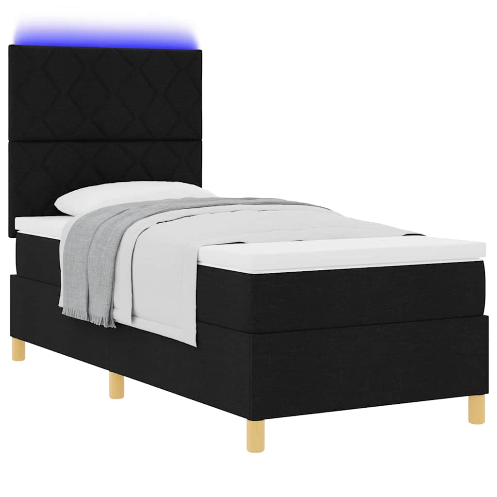 LED Box Spring Krevet s madracem Crna 100 x 200 cm tkanina