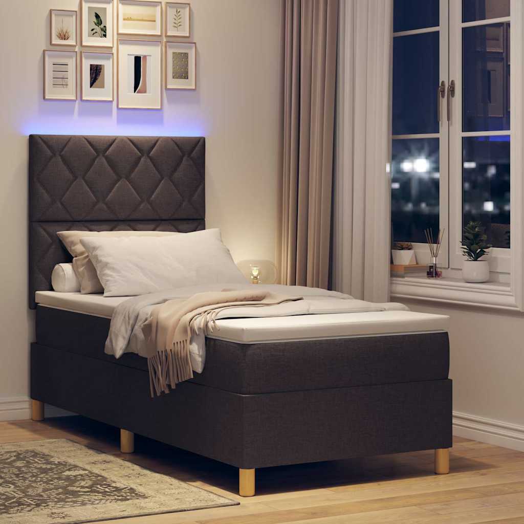 LED Box Spring Krevet Tamno smeđa 100 x 200 cm tkanina