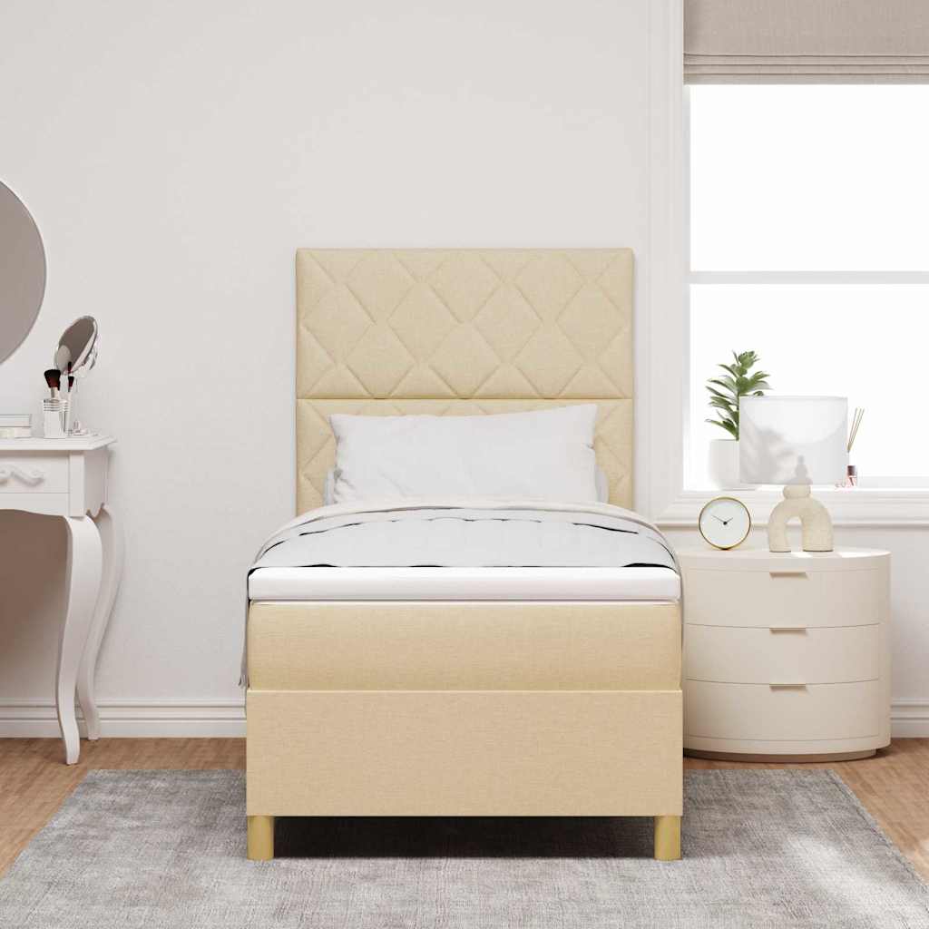 LED Box Spring Krevet s madracem Krema 100 x 200 cm tkanina