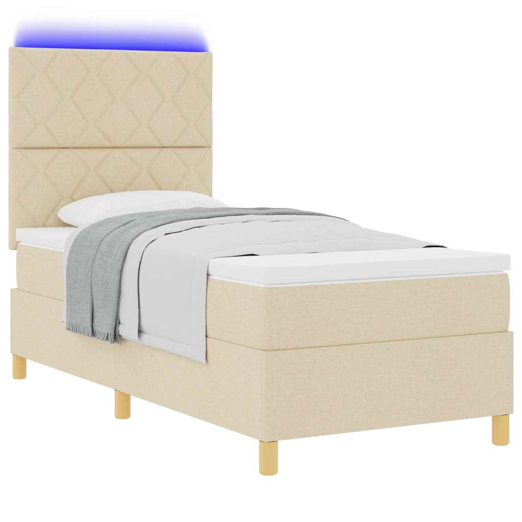 LED Box Spring Krevet s uzglavljem Krema 100 x 200 cm tkanina