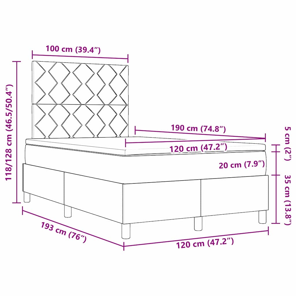 LED Box Spring Krevet Tamno smeđa 120 x 190 cm tkanina