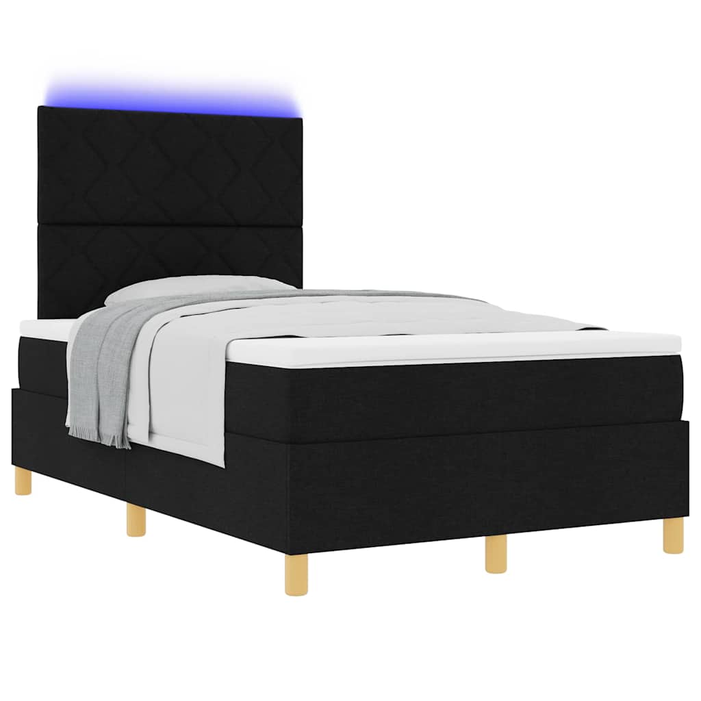LED Box Spring Krevet s uzglavljem Crna 120 x 200 cm tkanina