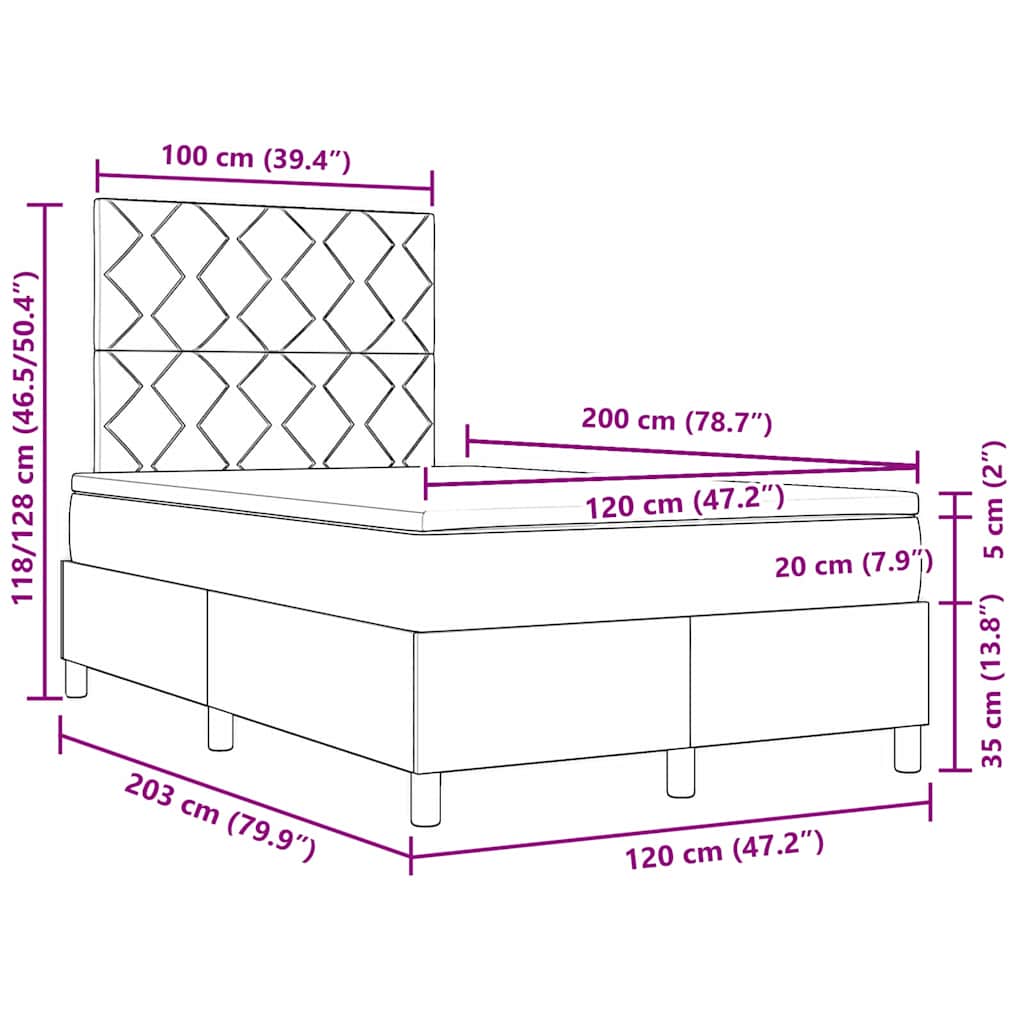 LED Box Spring Krevet s uzglavljem Crna 120 x 200 cm tkanina