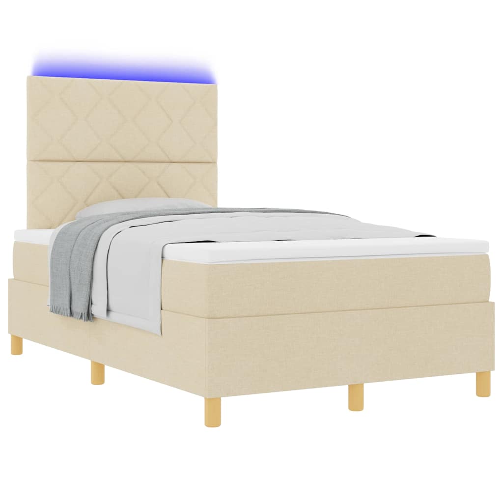 LED Box Spring Krevet s uzglavljem Krema 120 x 200 cm tkanina