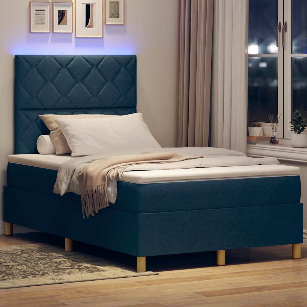 LED Box Spring Krevet s uzglavljem Plava 120 x 200 cm tkanina