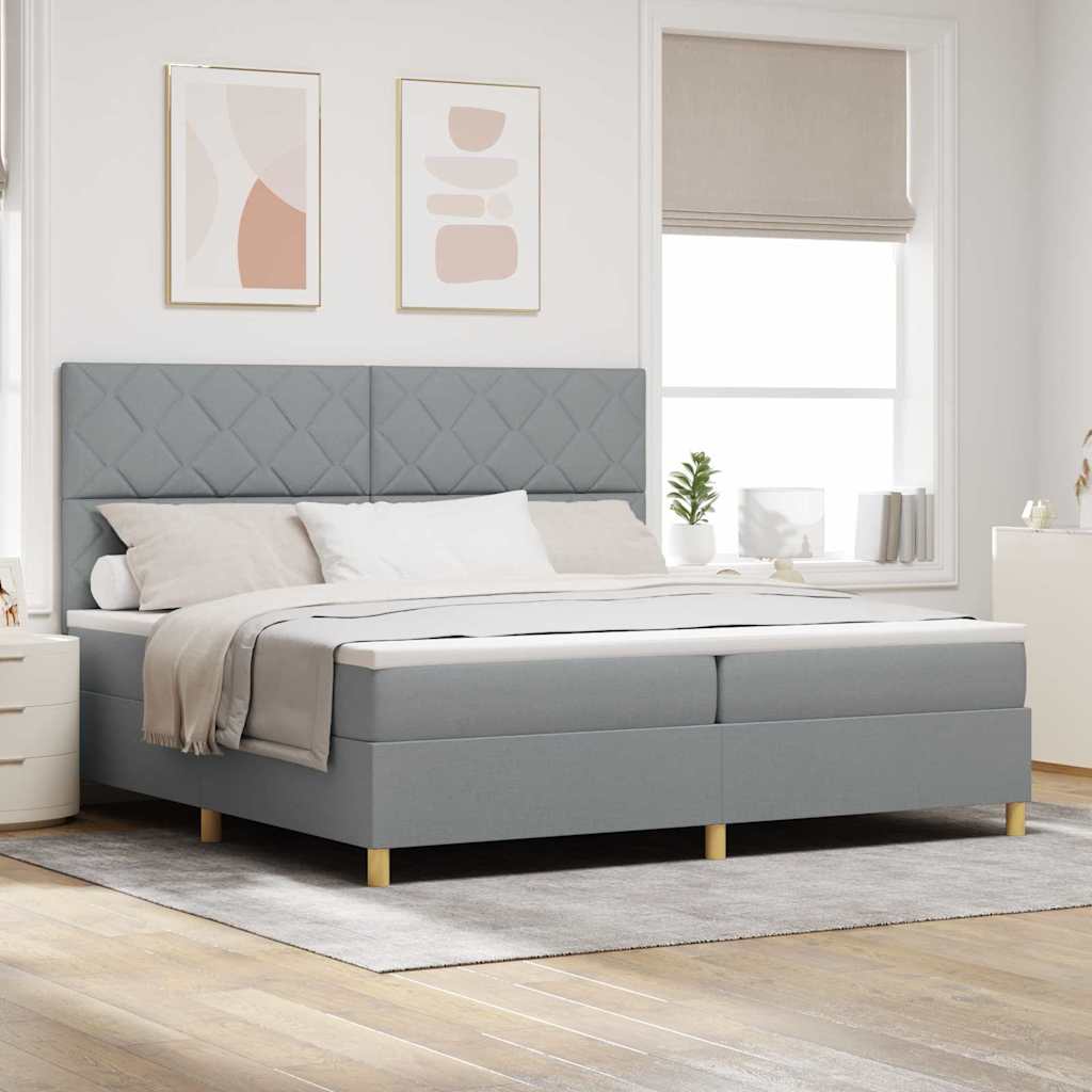 LED Box Spring Krevet Svijetlo siva 200 x 200 cm tkanina