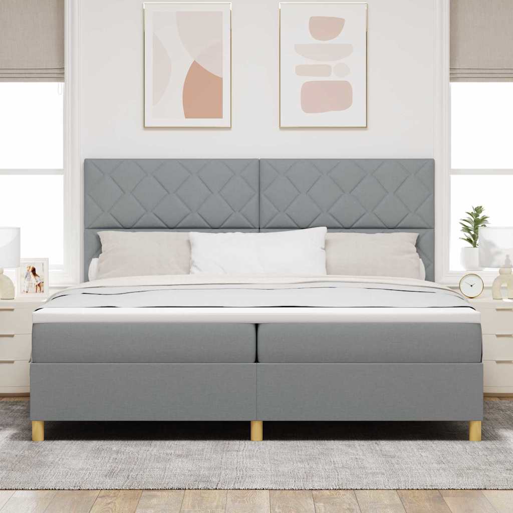 LED Box Spring Krevet Svijetlo siva 200 x 200 cm tkanina