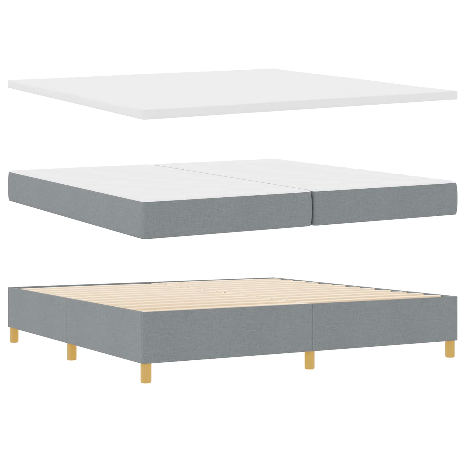 LED Box Spring Krevet Svijetlo siva 200 x 200 cm tkanina