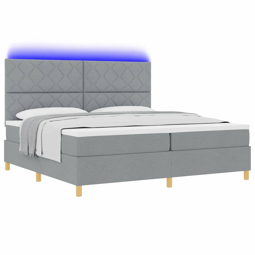 LED Box Spring Krevet Svijetlo siva 200 x 200 cm tkanina