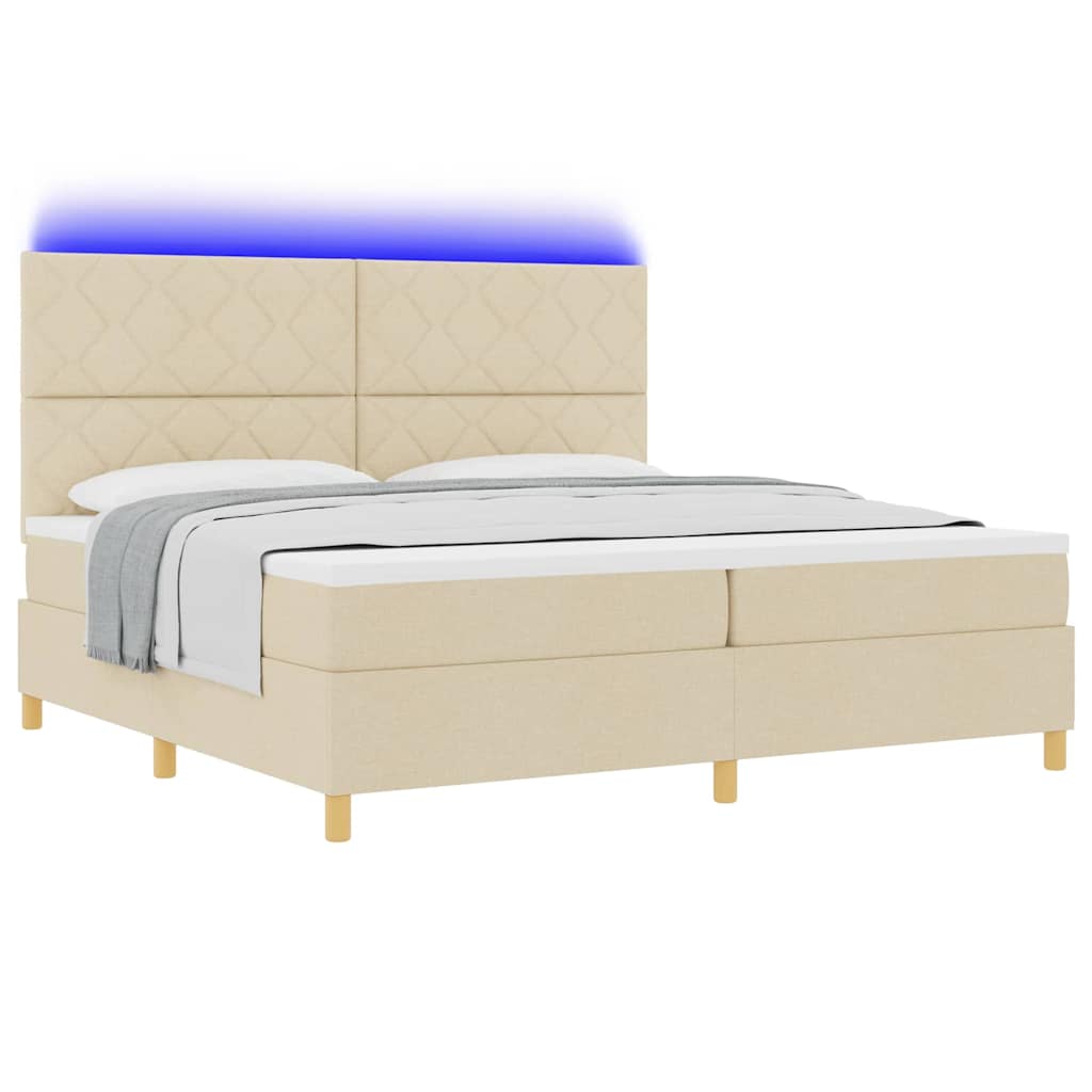 LED Box Spring Krevet s uzglavljem Krema 200 x 200 cm tkanina