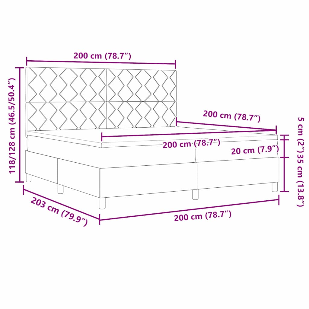 LED Box Spring Krevet s uzglavljem Krema 200 x 200 cm tkanina