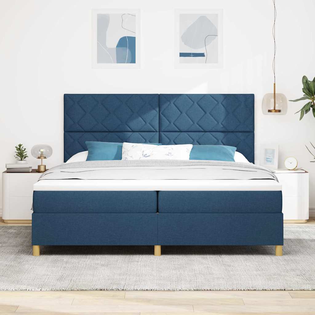 LED Box Spring Krevet s madracem Plava 200 x 200 cm tkanina