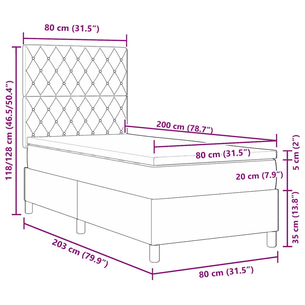 LED Box Spring Krevet Svijetlo siva 80 x 200 cm tkanina