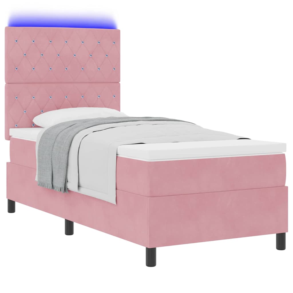 LED Box Spring Krevet s madracem Ružičasta 90 x 190 cm Baršun
