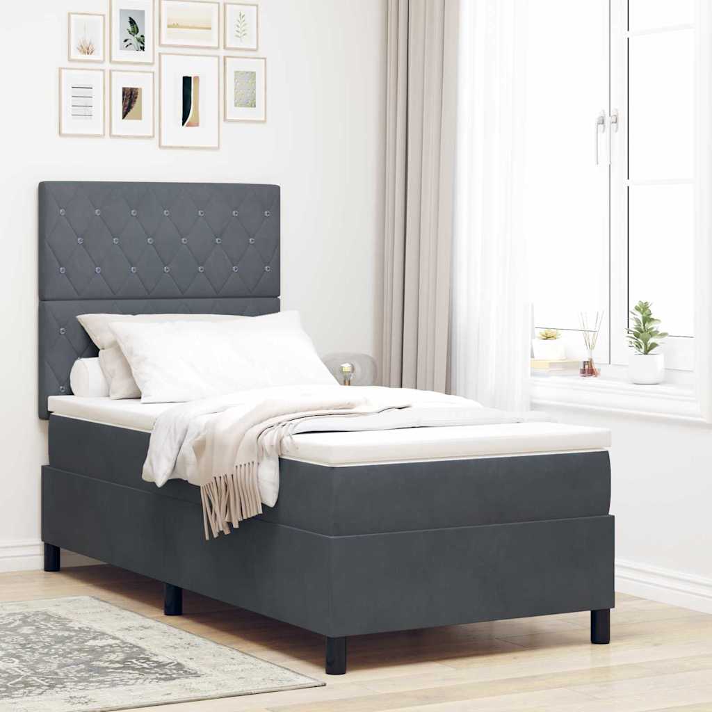 LED Box Spring Krevet s madracem Tamno siva 90 x 200 cm Baršun