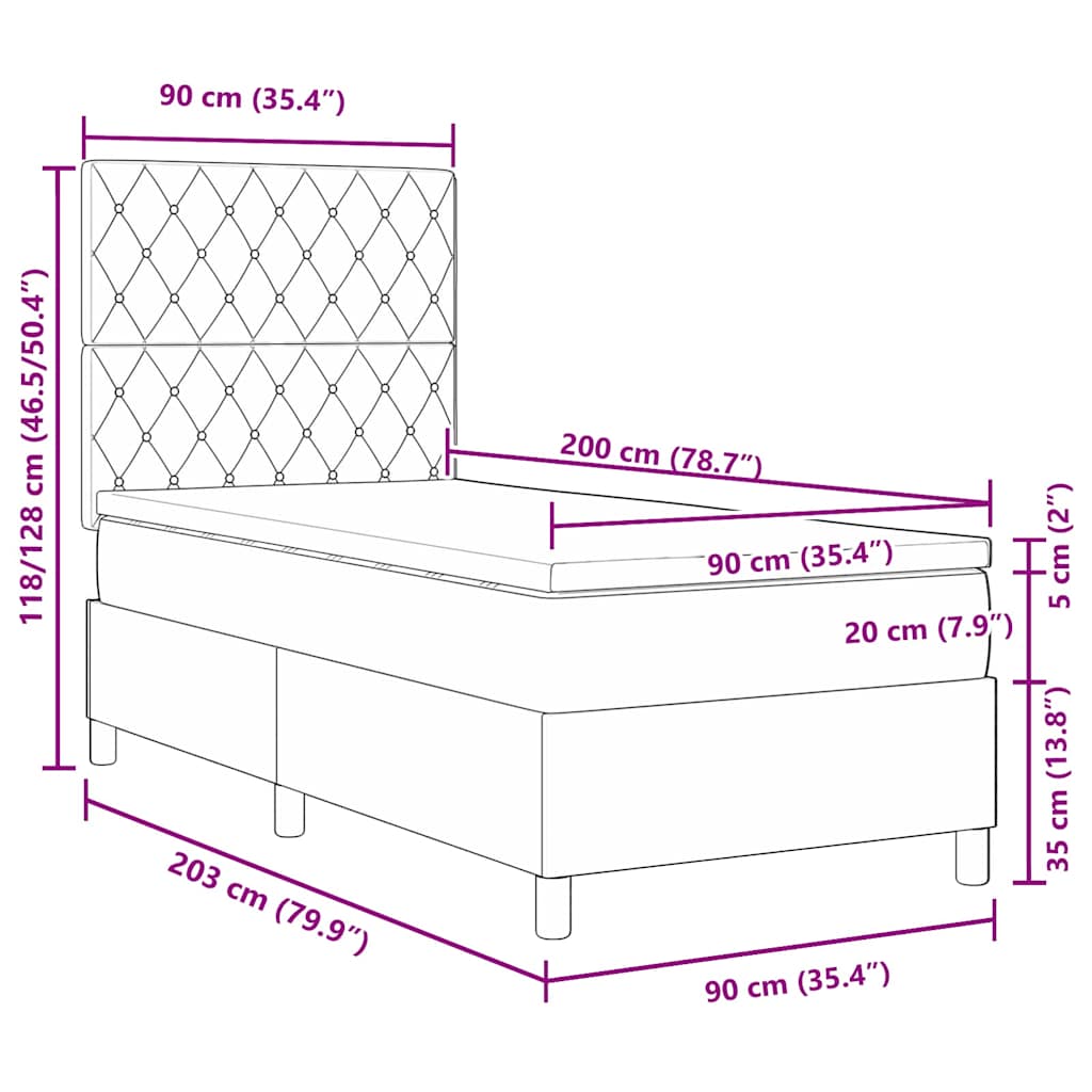 LED Box Spring Krevet s madracem Tamno plava 90 x 200 cm Baršun