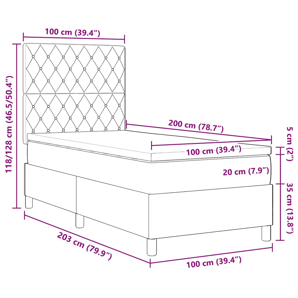 LED Box Spring Krevet Svijetlo siva 100 x 200 cm Baršun