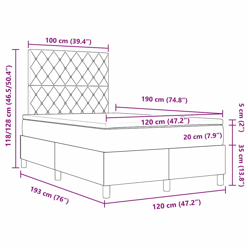 LED Box Spring Krevet Tamnozelena 120 x 190 cm Baršun
