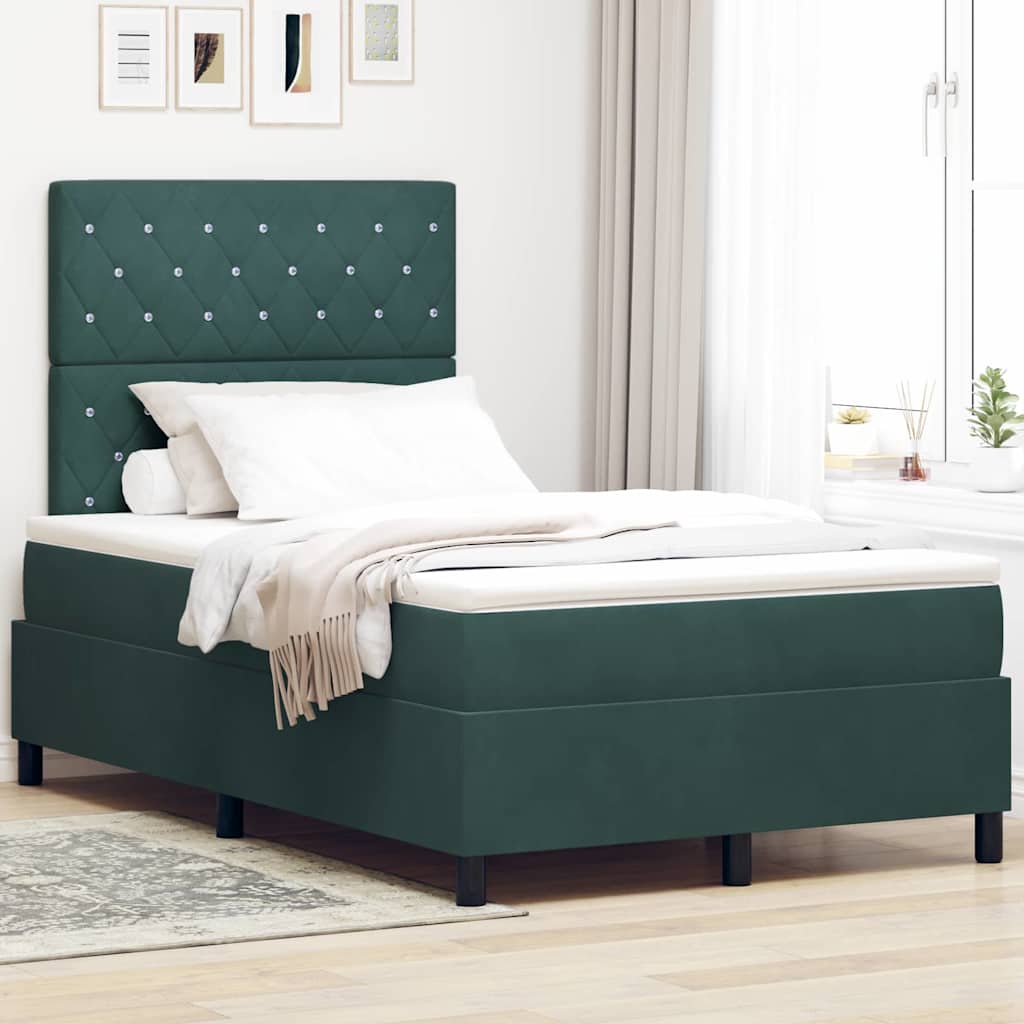 LED Box Spring Krevet Tamnozelena 120 x 200 cm Baršun