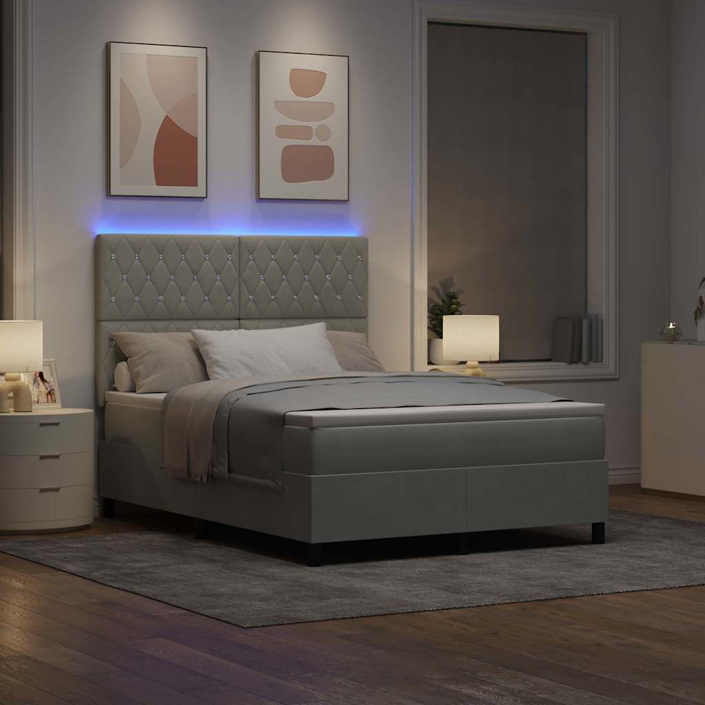 LED Box Spring Krevet Svijetlo siva 140 x 190 cm Baršun