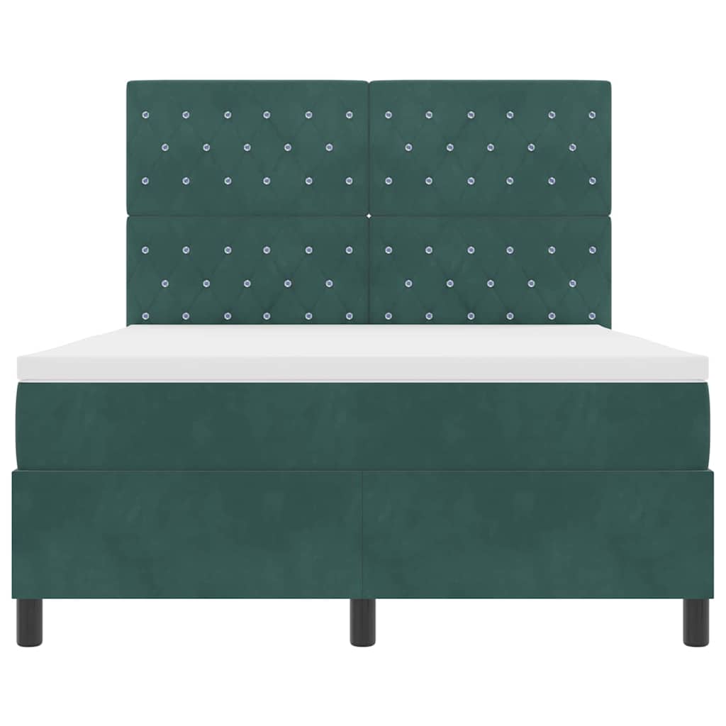 LED Box Spring Krevet Tamnozelena 140 x 190 cm Baršun