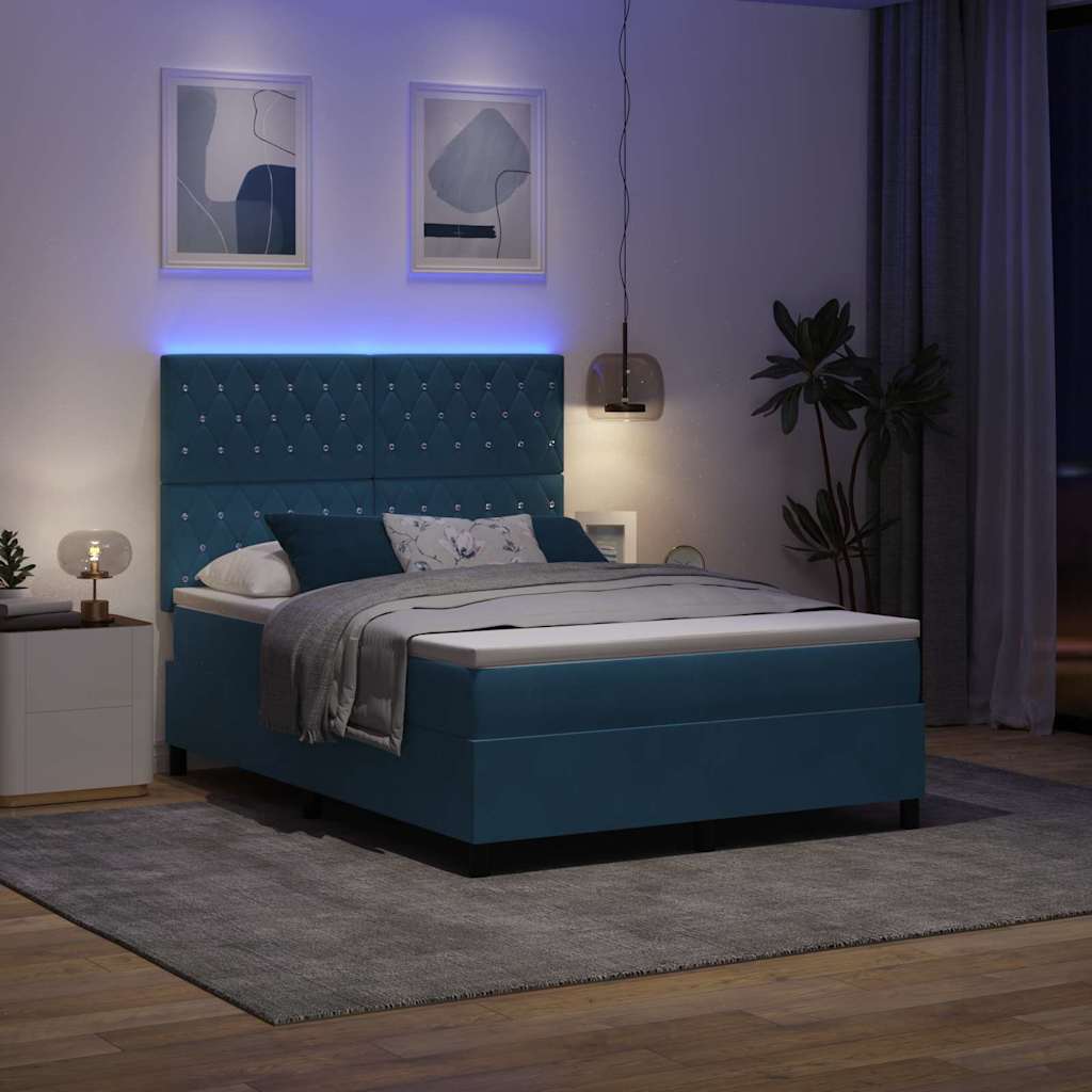 LED Box Spring Krevet Tamno plava 140 x 190 cm Baršun