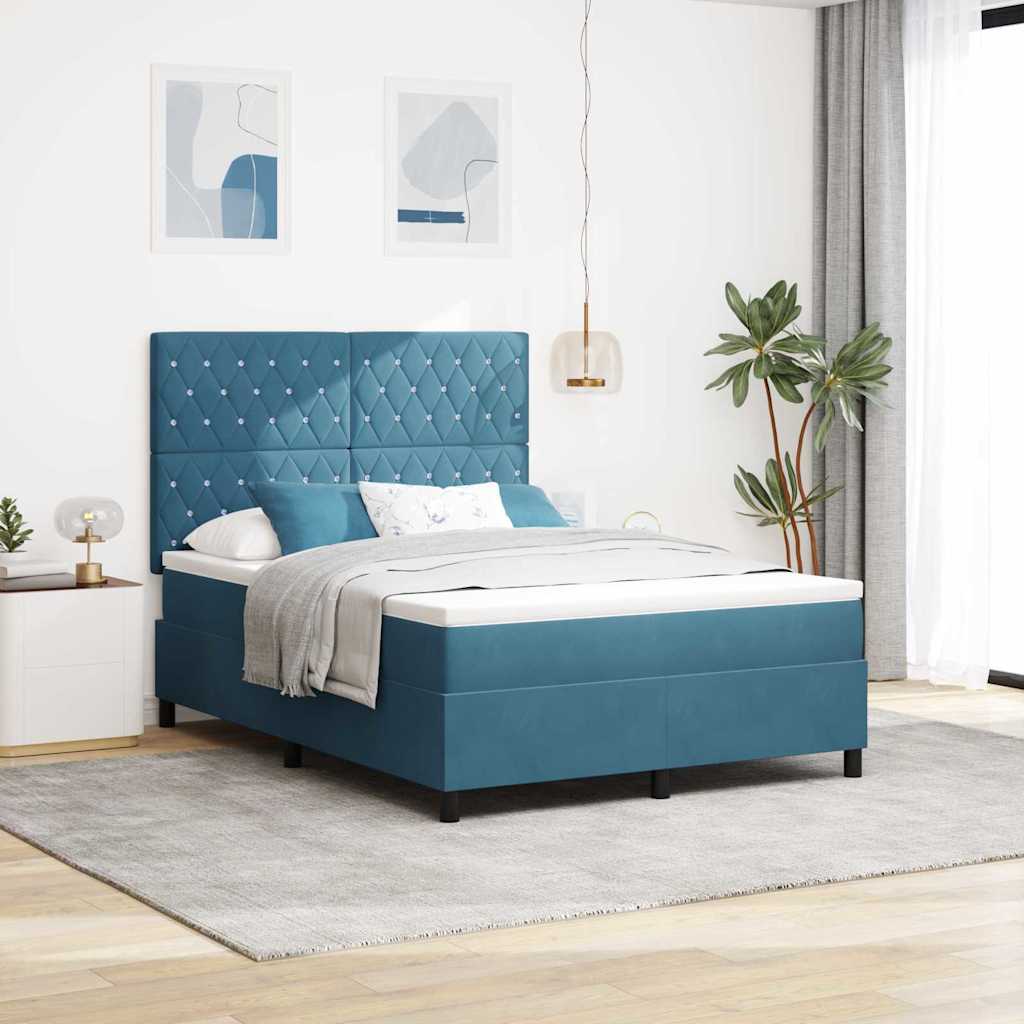 LED Box Spring Krevet Tamno plava 140 x 190 cm Baršun