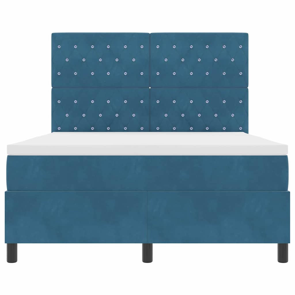 LED Box Spring Krevet Tamno plava 140 x 190 cm Baršun