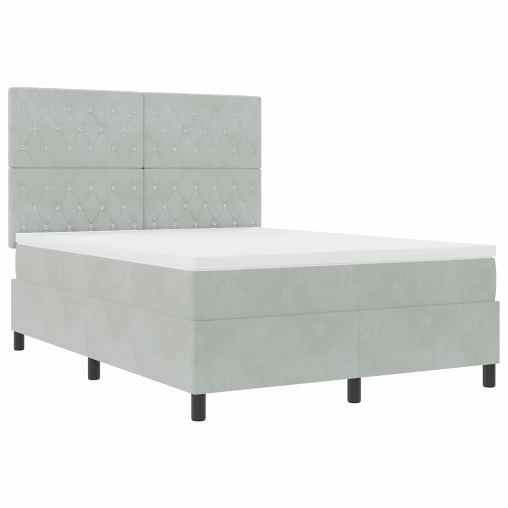 LED Box Spring Krevet Svijetlo siva 140 x 200 cm Baršun