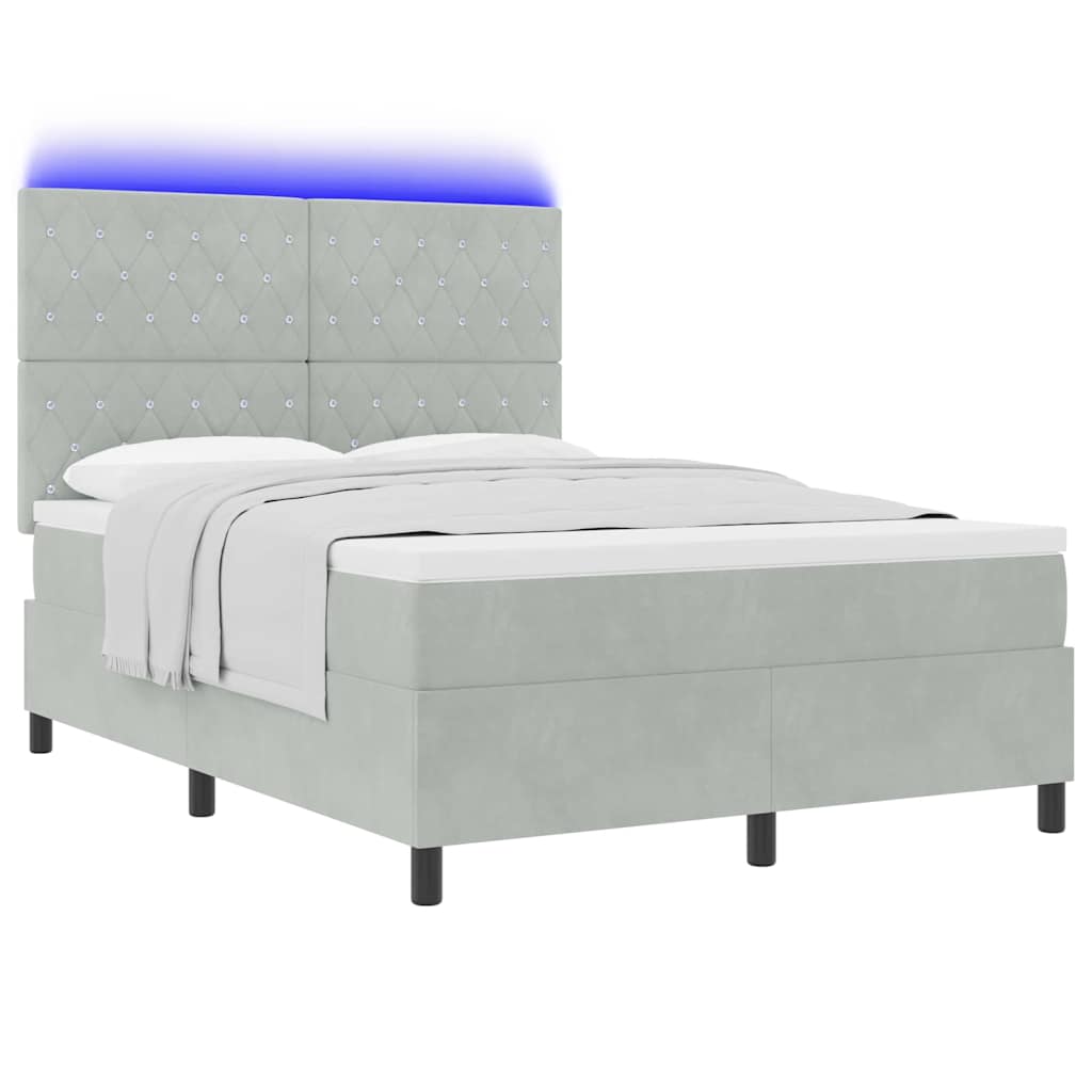 LED Box Spring Krevet Svijetlo siva 140 x 200 cm Baršun
