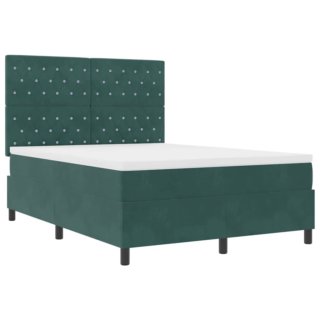 LED Box Spring Krevet Tamnozelena 140 x 200 cm Baršun
