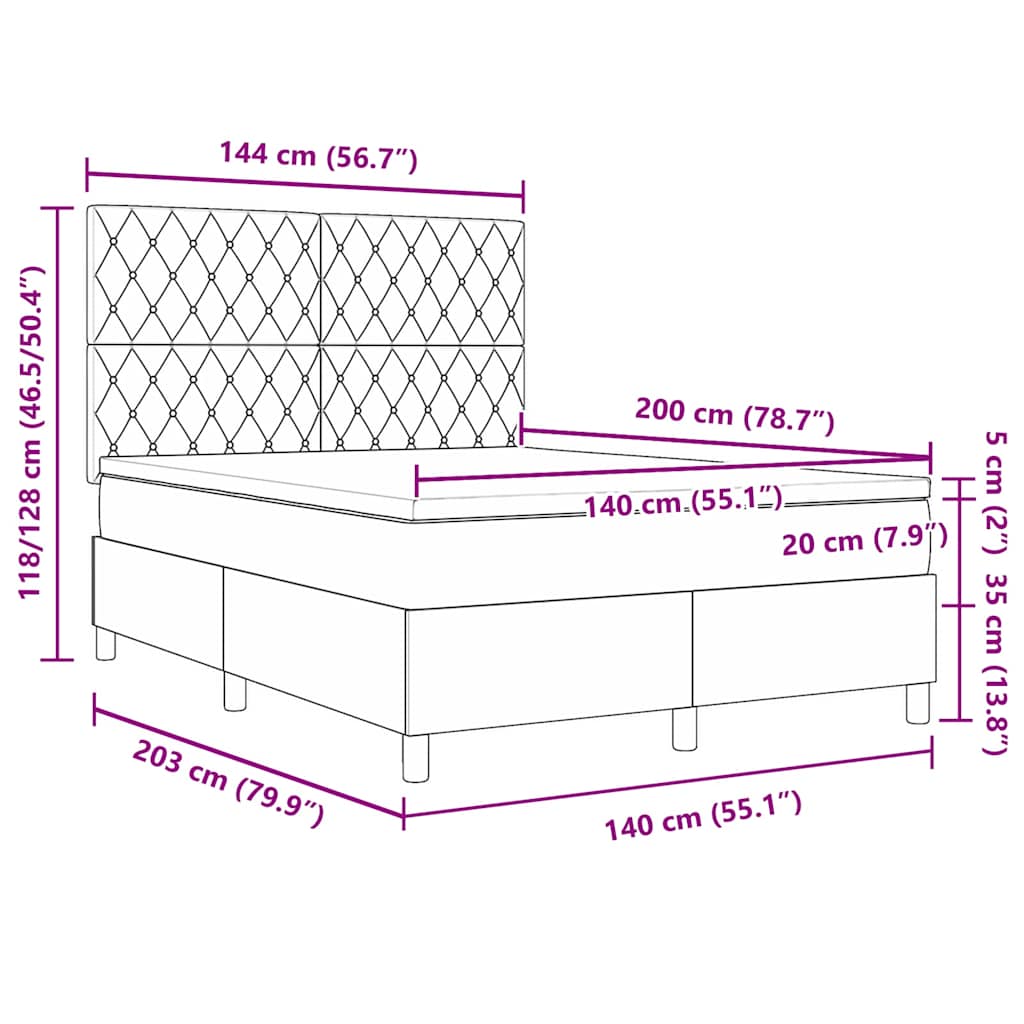 LED Box Spring Krevet Tamnozelena 140 x 200 cm Baršun