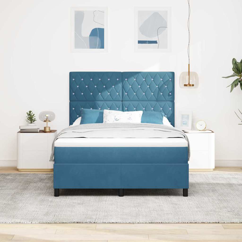 LED Box Spring Krevet Tamno plava 140 x 200 cm Baršun