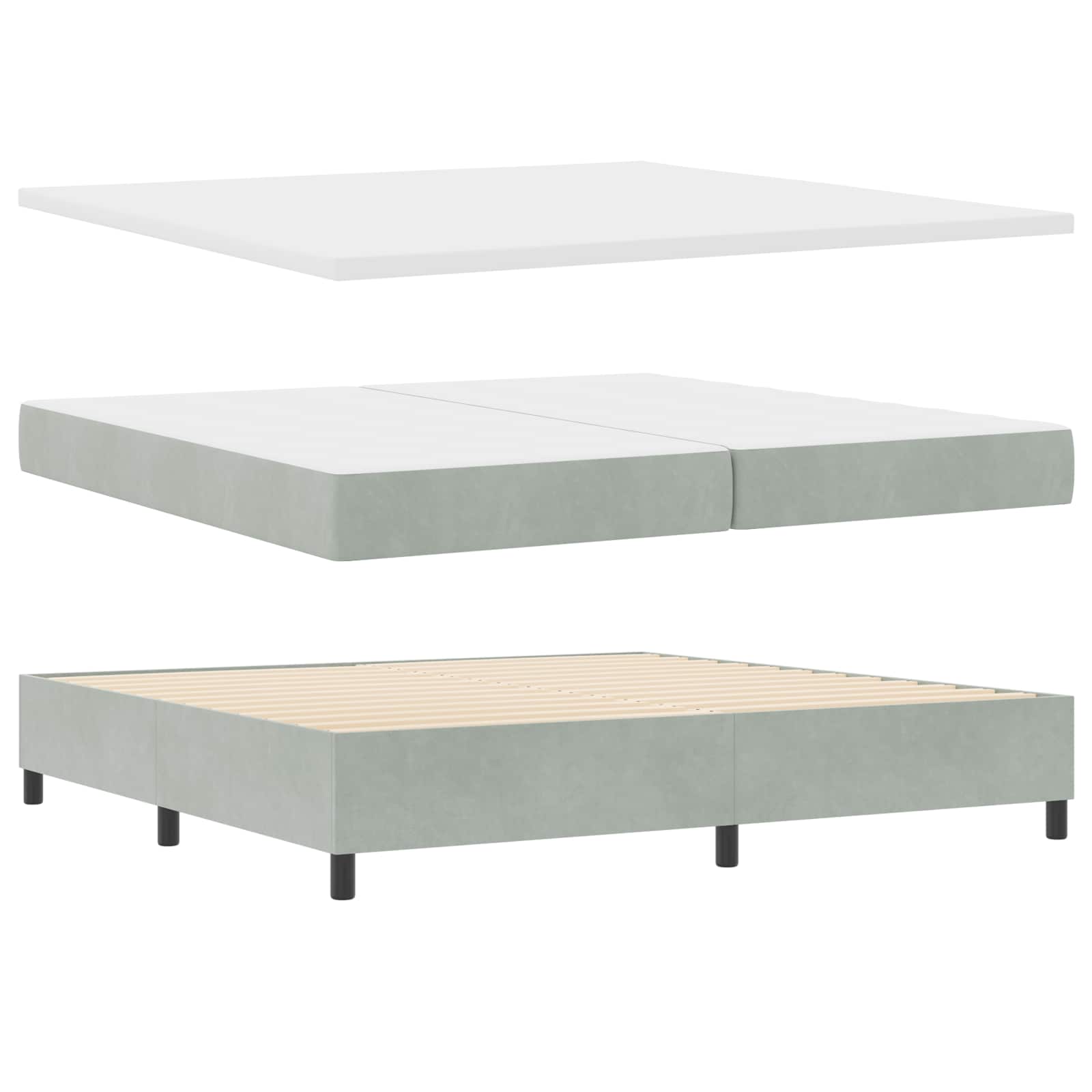 LED Box Spring Krevet Svijetlo siva 200 x 200 cm Baršun