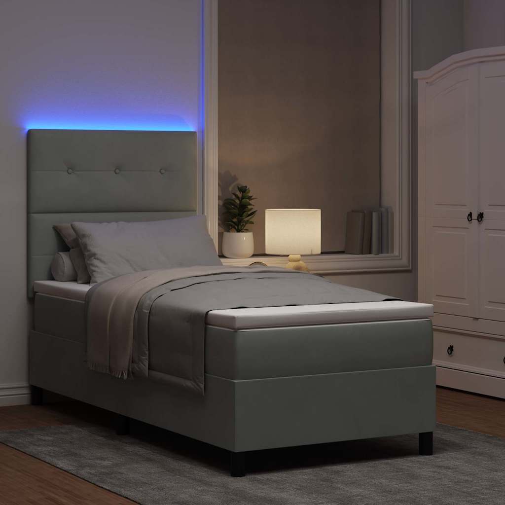 LED Box Spring Krevet Svijetlo siva 80 x 200 cm Baršun