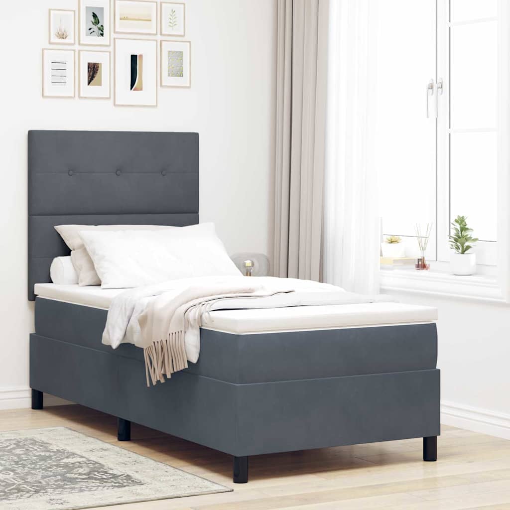 LED Box Spring Krevet s madracem Tamno siva 80 x 200 cm Baršun