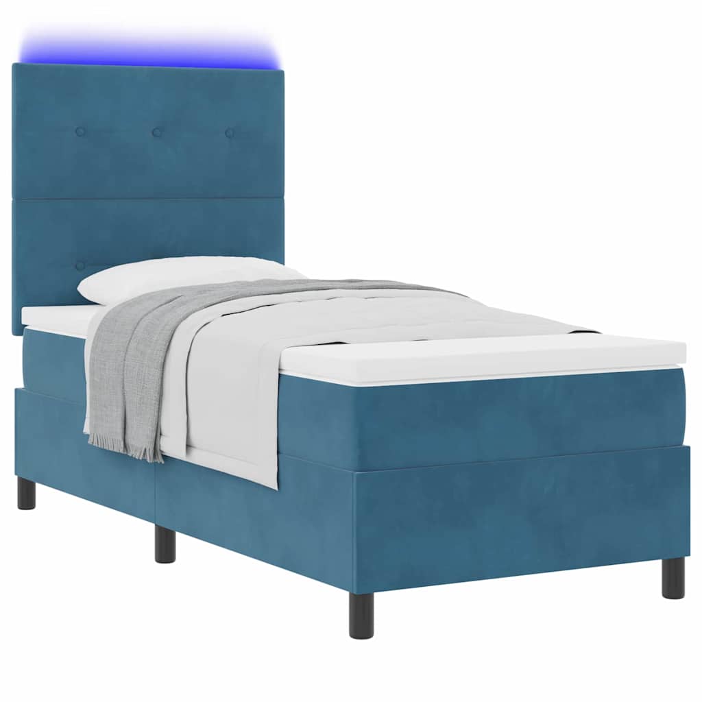 LED Box Spring Krevet s madracem Tamno plava 80 x 200 cm Baršun