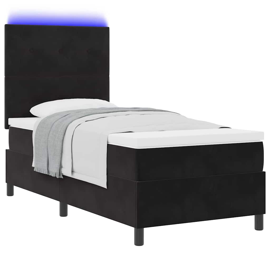 LED Box Spring Krevet s madracem Crna 90 x 190 cm Baršun