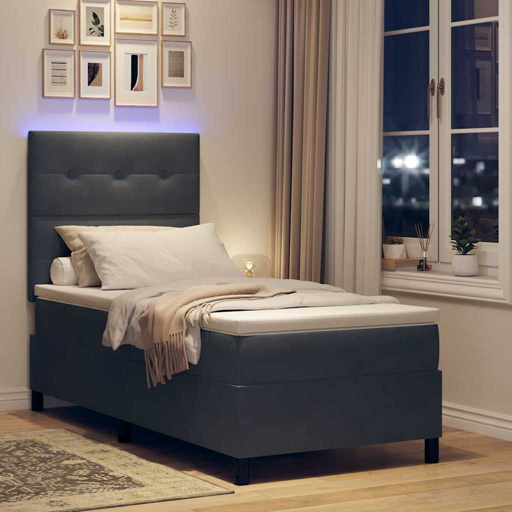 LED Box Spring Krevet Tamno siva 90 x 200 cm Baršun