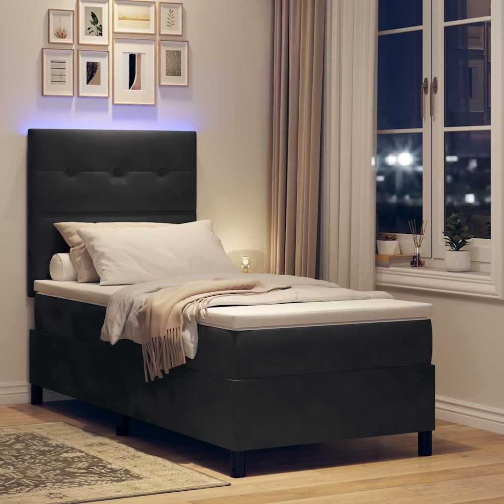 LED Box Spring Krevet s madracem Crna 90 x 200 cm Baršun
