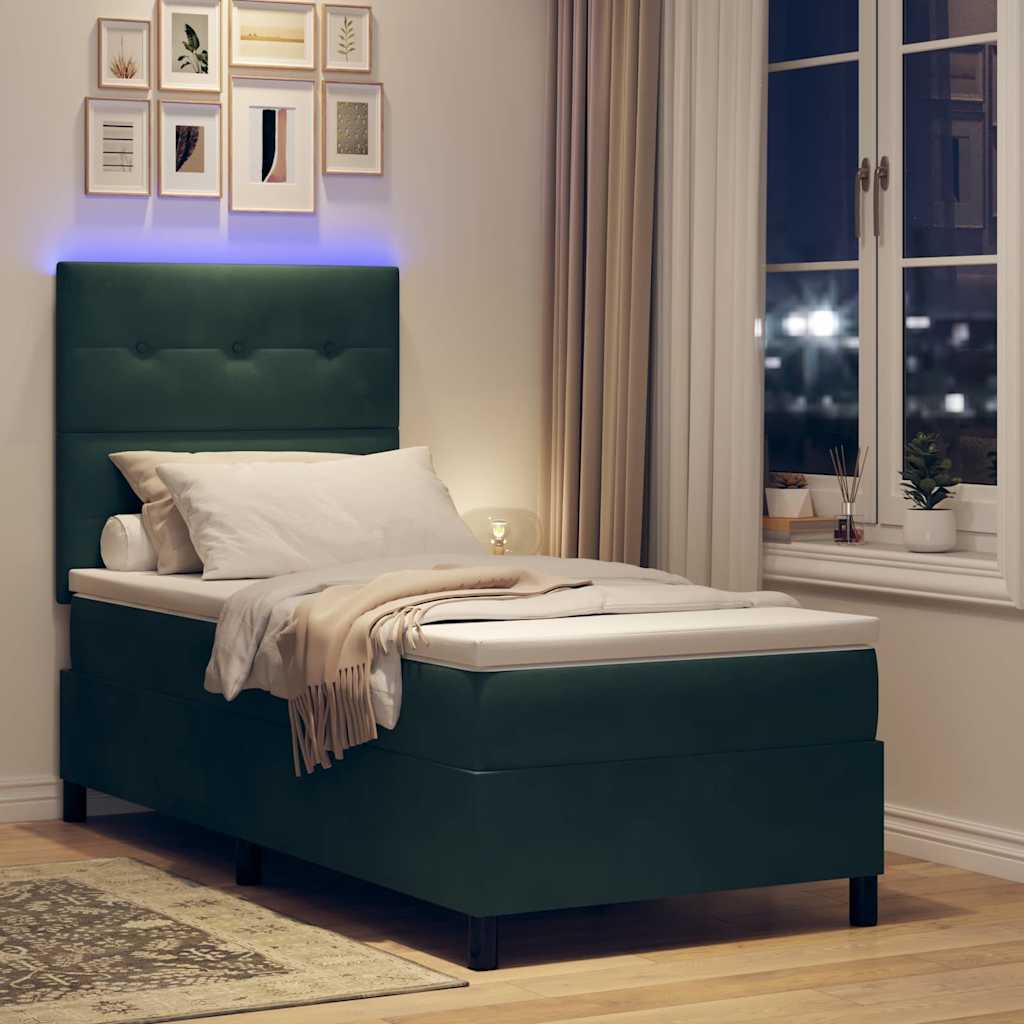 LED Box Spring Krevet s madracem Tamnozelena 90 x 200 cm Baršun