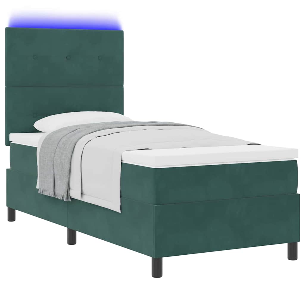 LED Box Spring Krevet s madracem Tamnozelena 90 x 200 cm Baršun