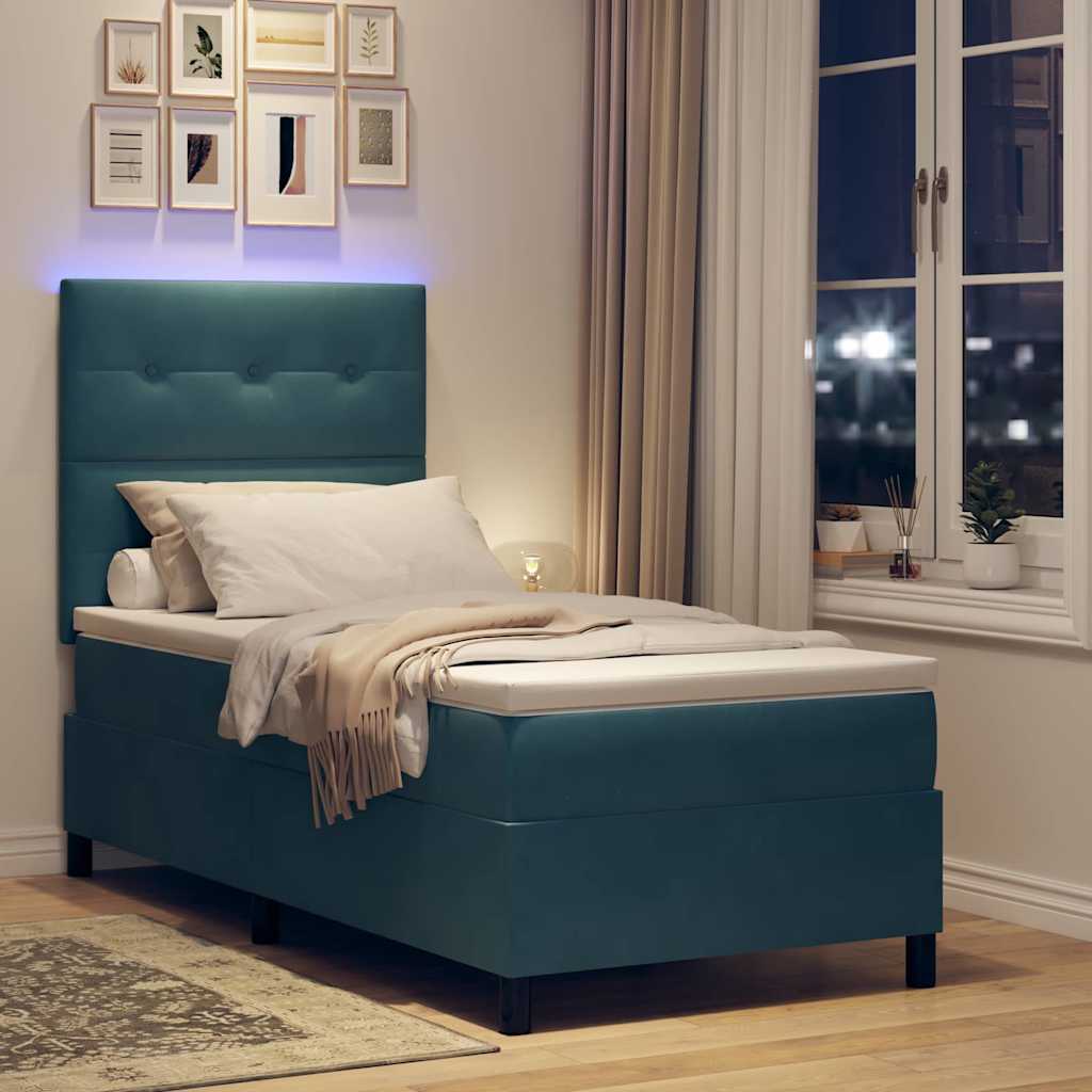 LED Box Spring Krevet s madracem Tamno plava 90 x 200 cm Baršun