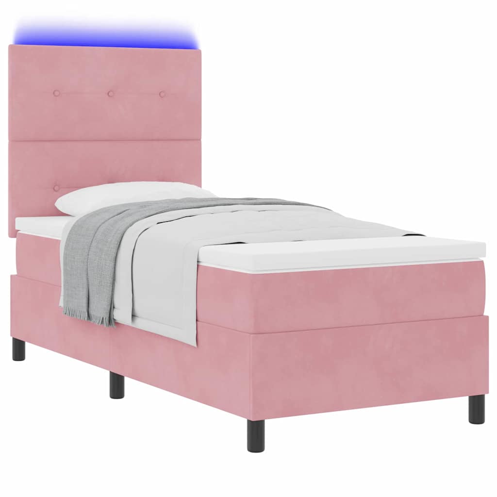 LED Box Spring Krevet s madracem Ružičasta 90 x 200 cm Baršun