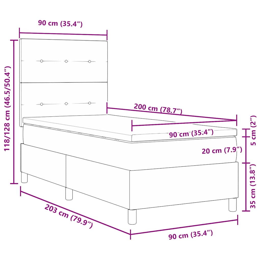 LED Box Spring Krevet s madracem Ružičasta 90 x 200 cm Baršun