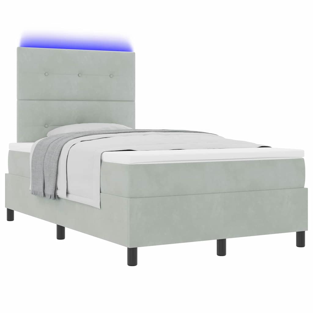 LED Box Spring Krevet Svijetlo siva 120 x 190 cm Baršun